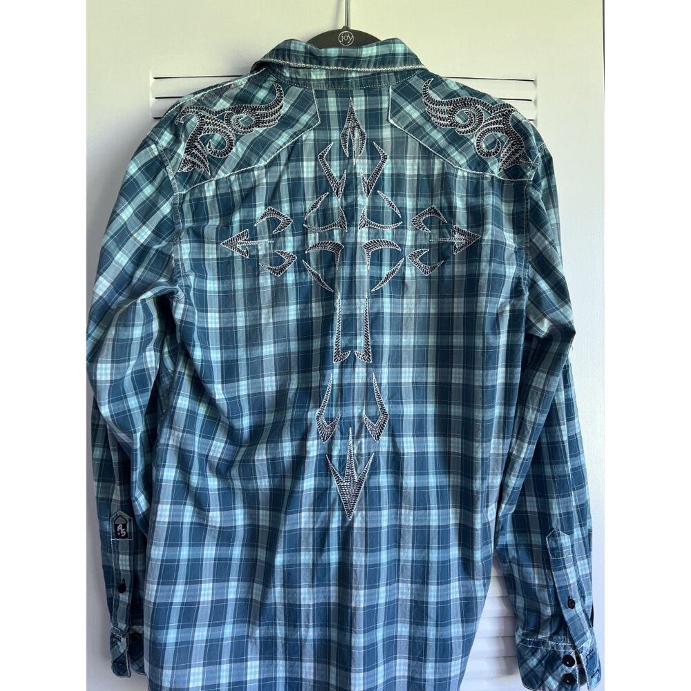Austin Season Men's Medium Western Plaid Shirt With Embroidered Design Cowboy - Picture 5 of 7
